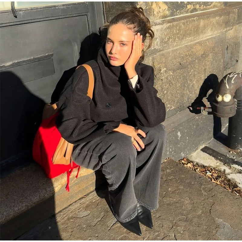 Dam Varm Lång Kappa | Hög Krage och Dubbelknäppta Knappar