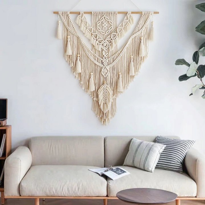 Handgjord Skandinavisk Boho Makramé Väggbonad | Beige Eller Gul
