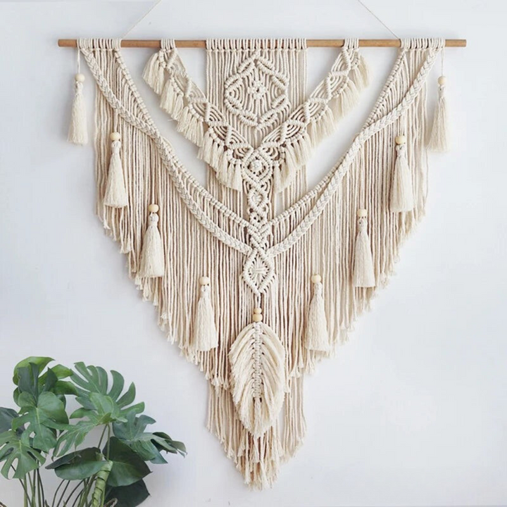 Handgjord Skandinavisk Boho Makramé Väggbonad | Beige Eller Gul
