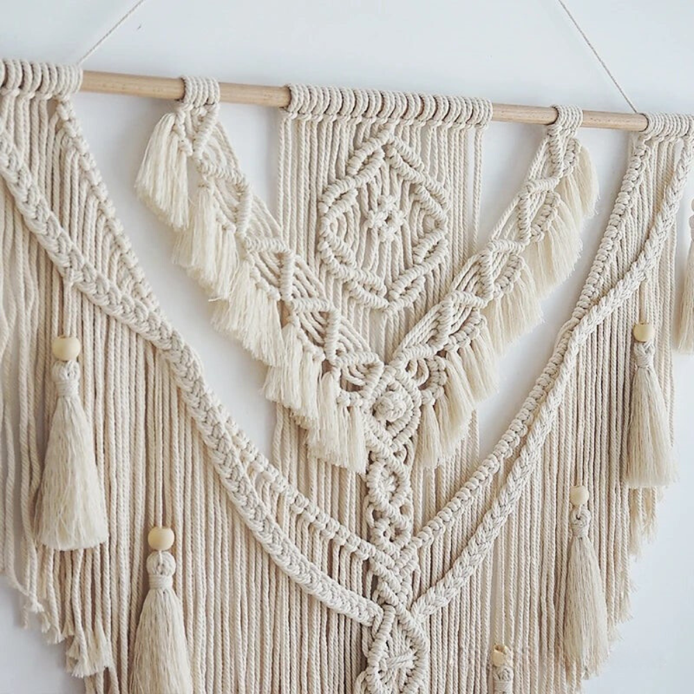 Handgjord Skandinavisk Boho Makramé Väggbonad | Beige Eller Gul