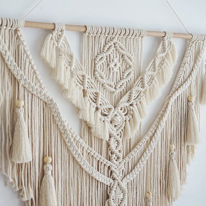 Handgjord Skandinavisk Boho Makramé Väggbonad | Beige Eller Gul