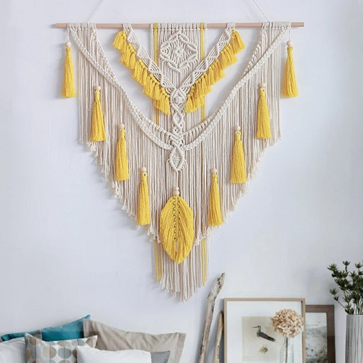 Handgjord Skandinavisk Boho Makramé Väggbonad | Beige Eller Gul