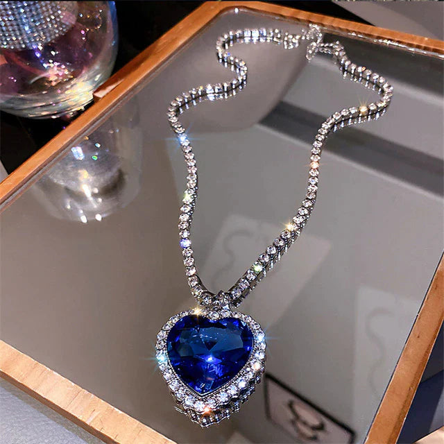 Juliette | Dam Blå Kristall Hjärta Halsband i Sterlingsilver