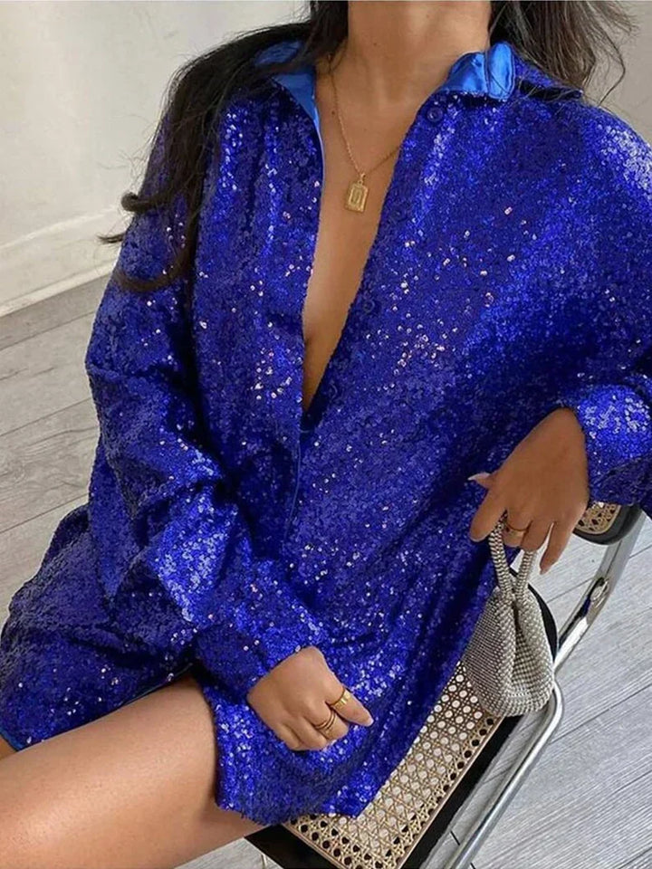 Dam Överdimensionerad Glittera Blus | Paljett Stil