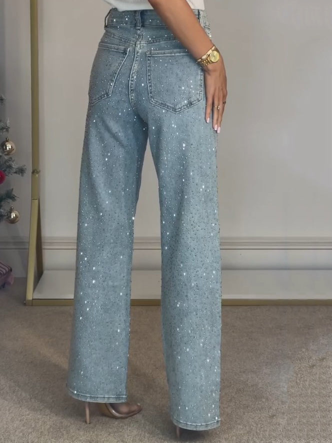 Dam Glitter Detaljer Denim Jeans