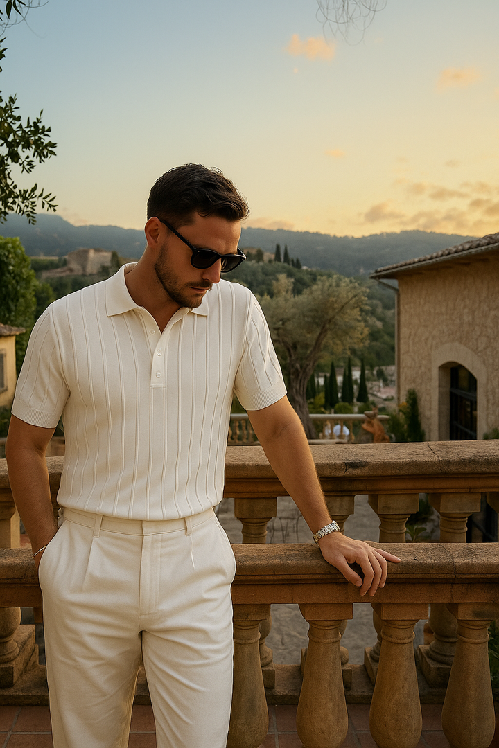 Herrar Eleganta Ribbad Sticka Pikétröja