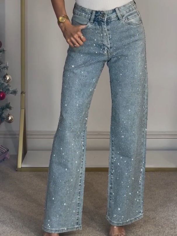 Dam Glitter Detaljer Denim Jeans