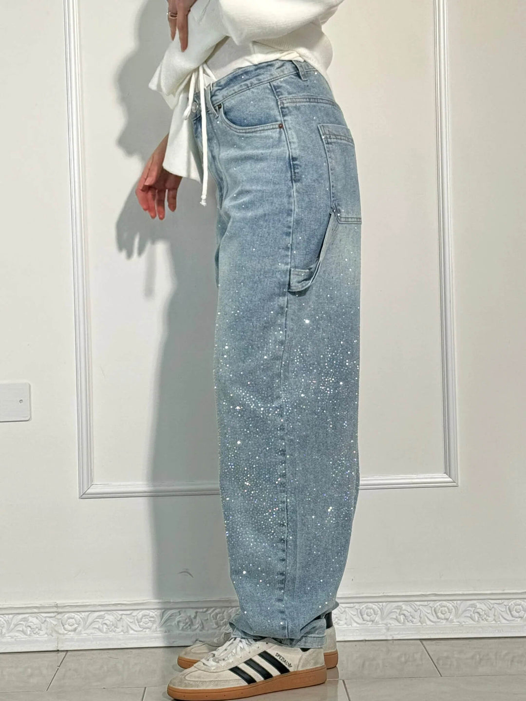 Dam Glittrande Säckiga Jeans