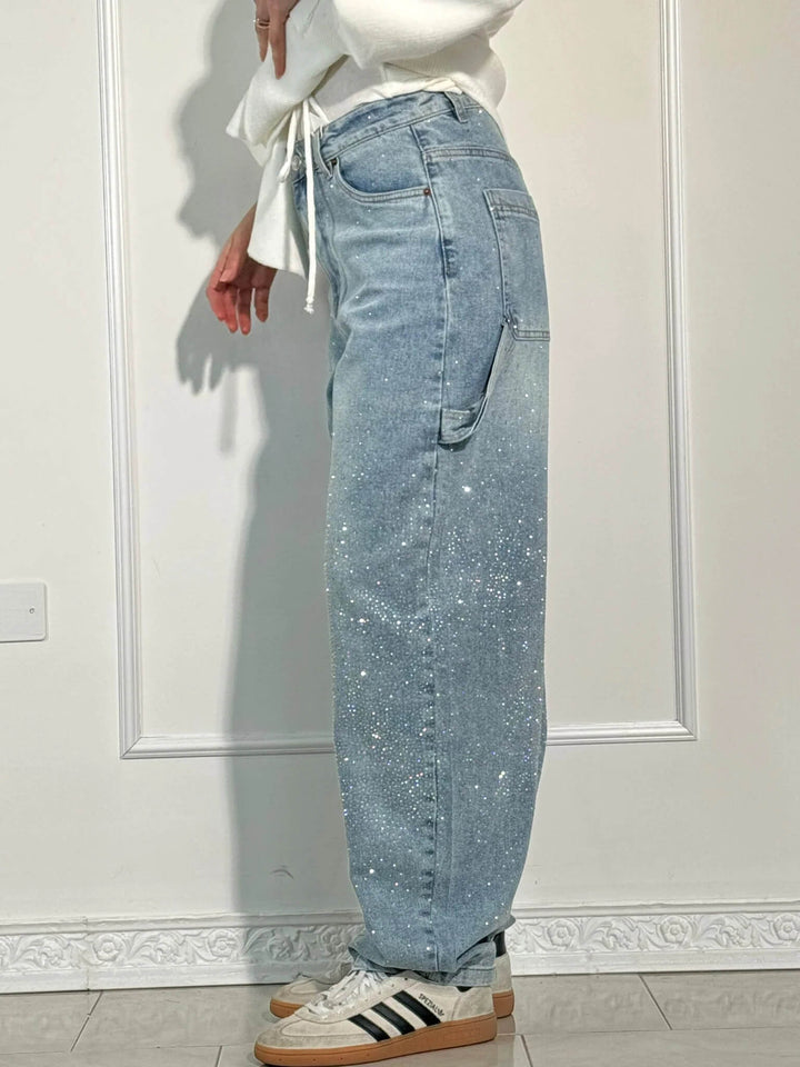 Dam Glittrande Säckiga Jeans