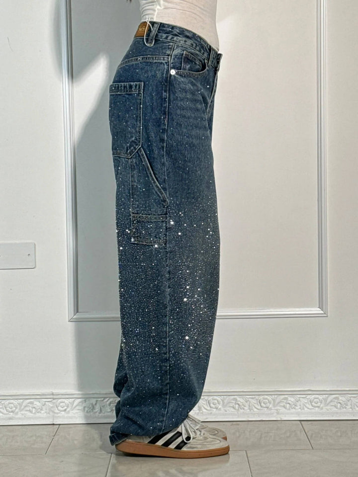 Dam Glittrande Säckiga Jeans