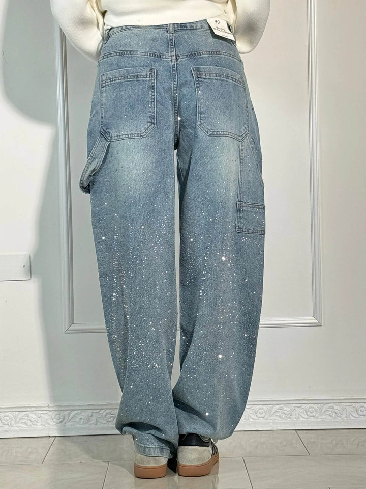Dam Glittrande Säckiga Jeans