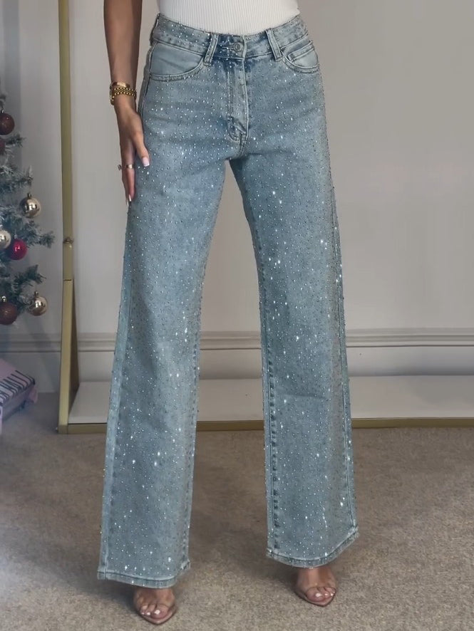 Dam Glitter Detaljer Denim Jeans