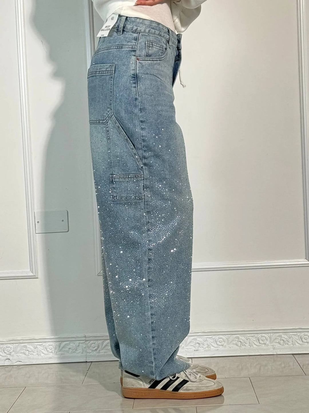 Dam Glittrande Säckiga Jeans