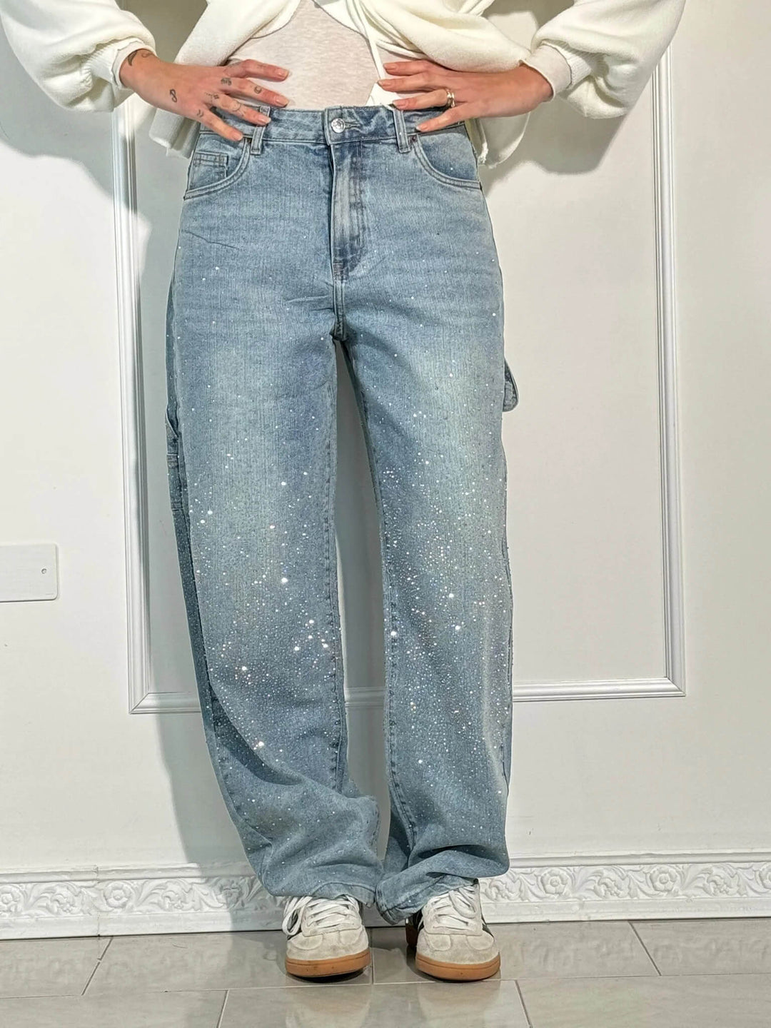 Dam Glittrande Säckiga Jeans