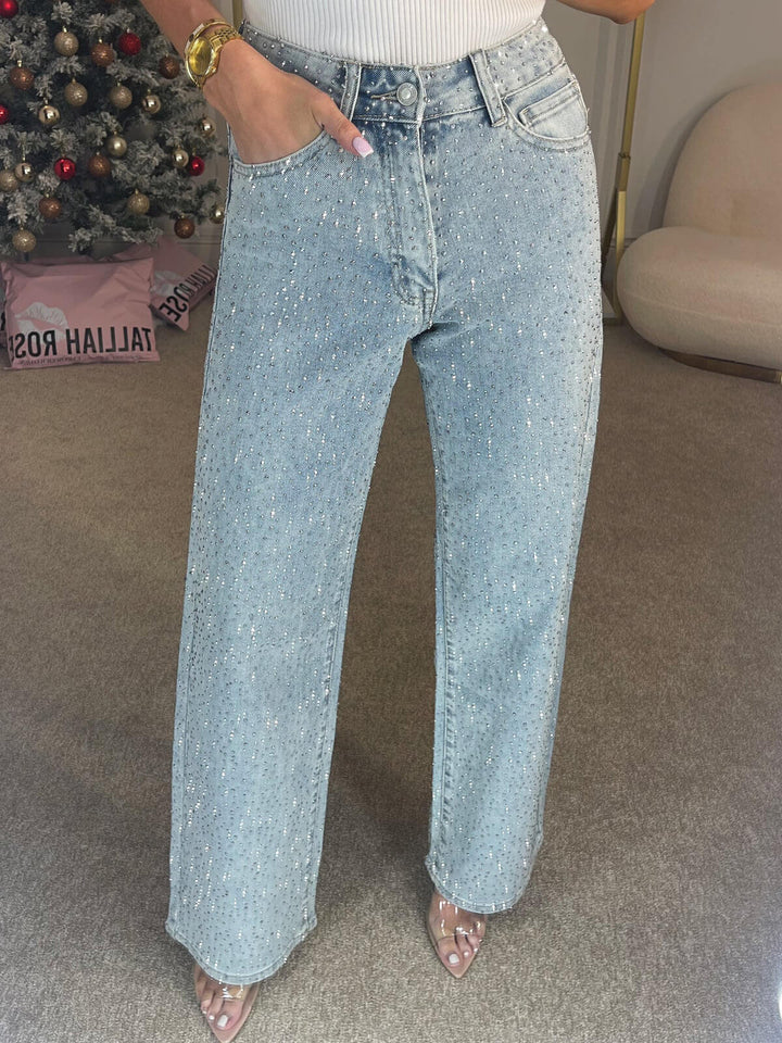 Dam Glitter Detaljer Denim Jeans