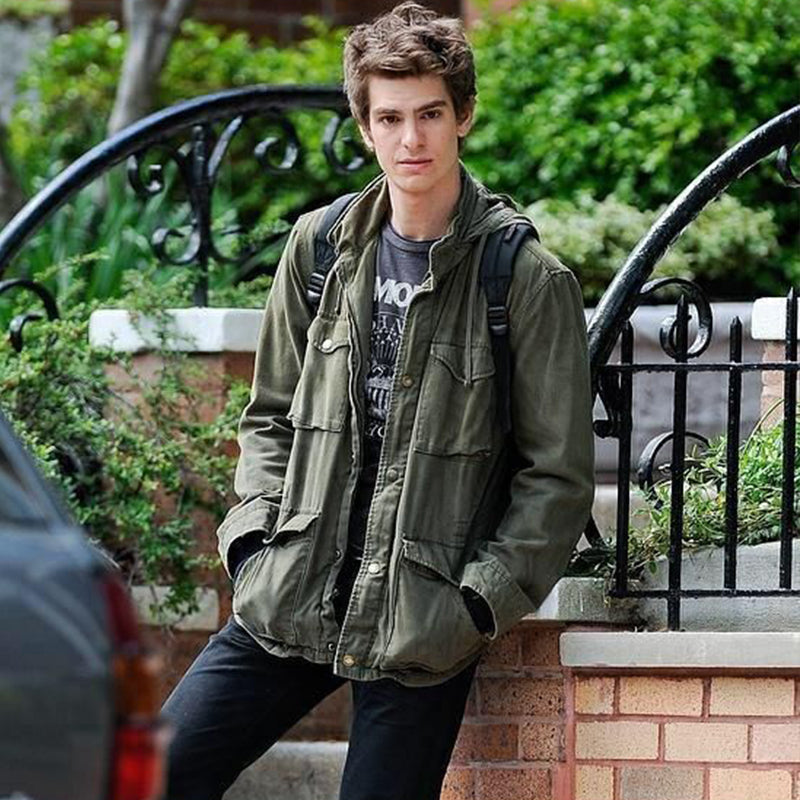 Herr Militärjacka i Vintagestil med Dold Huva