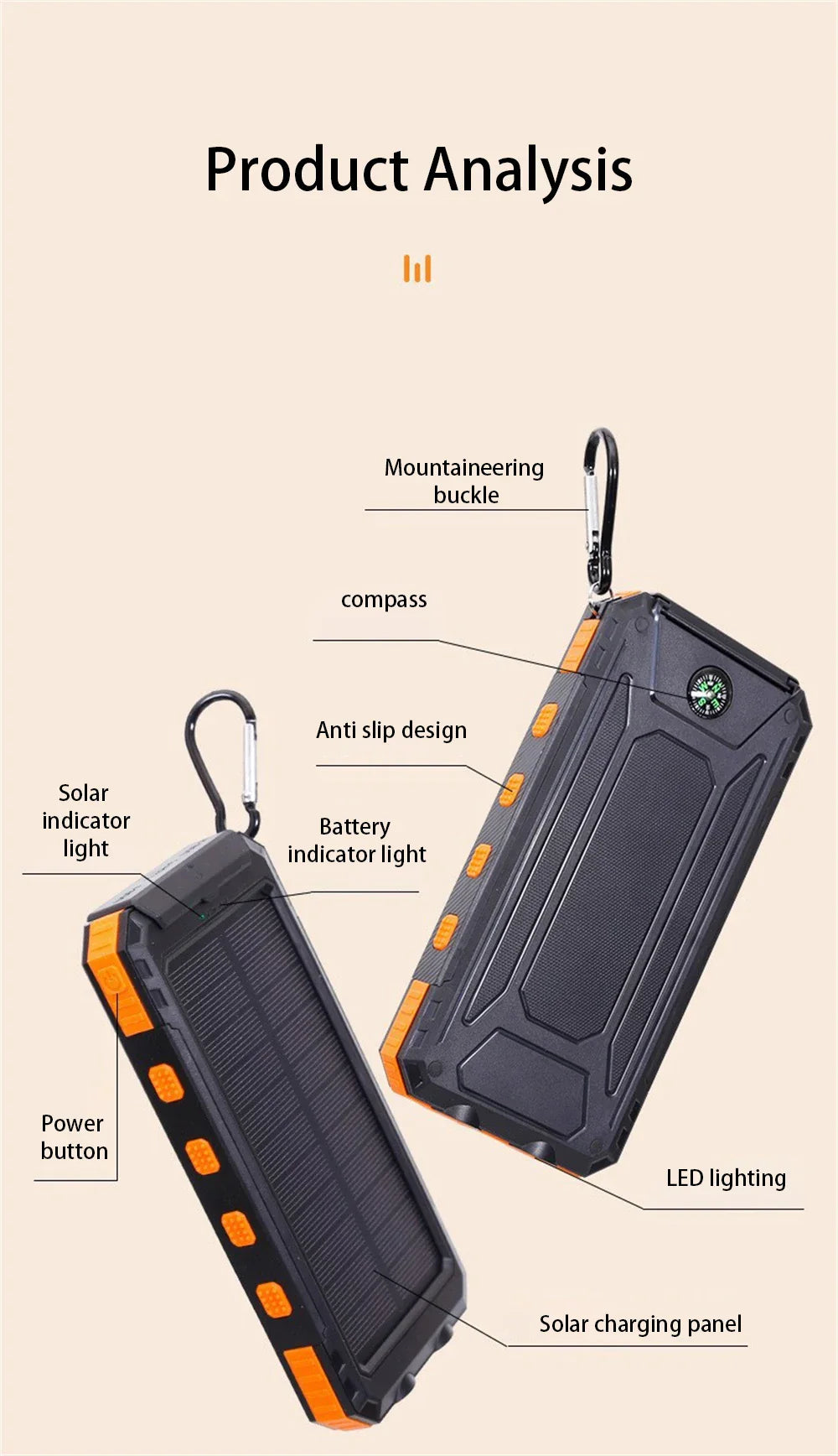 Dean | Pro Solcellsdriven Powerbank med Inbyggd Ficklampa