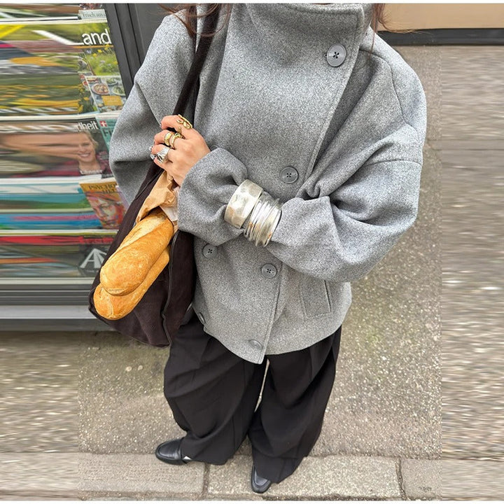 Dam Varm Lång Kappa | Hög Krage och Dubbelknäppta Knappar