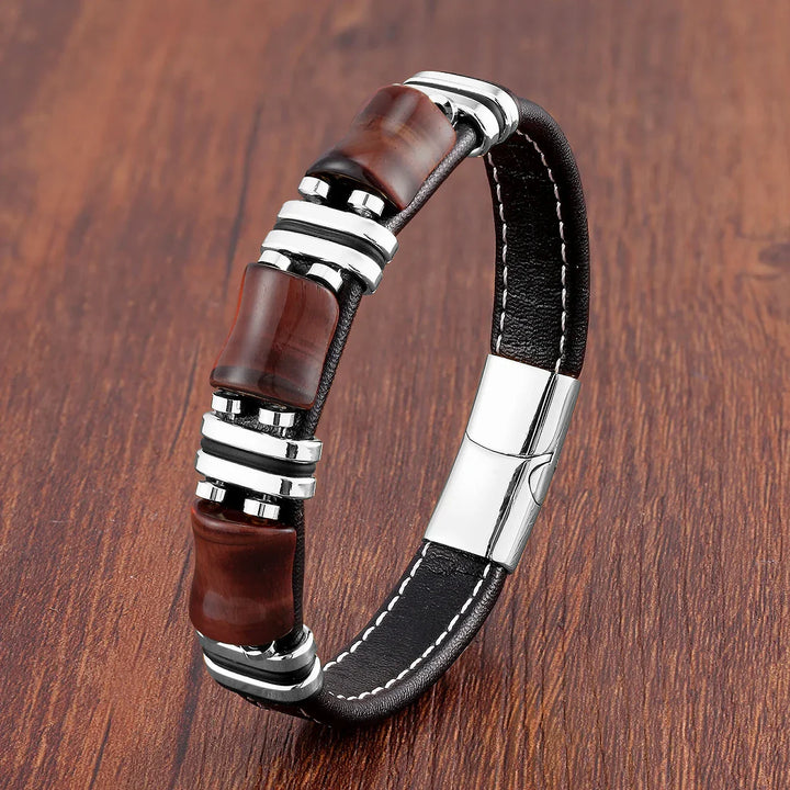 Aria | Naturlig Tigeröga-Sten Läderarmband