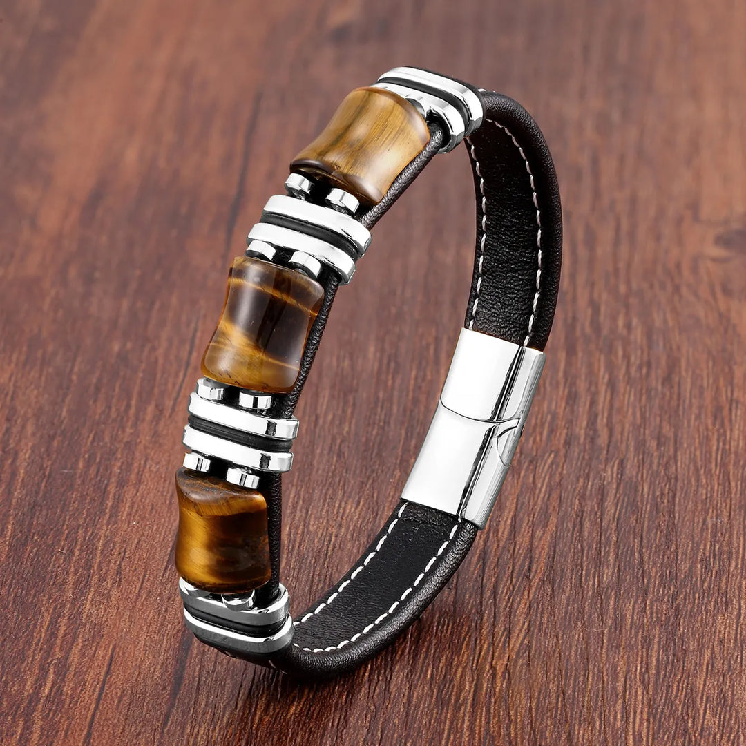 Aria | Naturlig Tigeröga-Sten Läderarmband