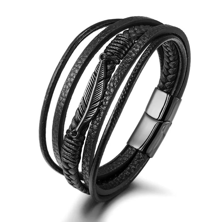Herr Läder Stil Armband med Fjäderdesign