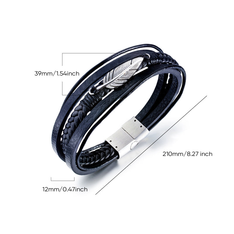Herr Läder Stil Armband med Fjäderdesign