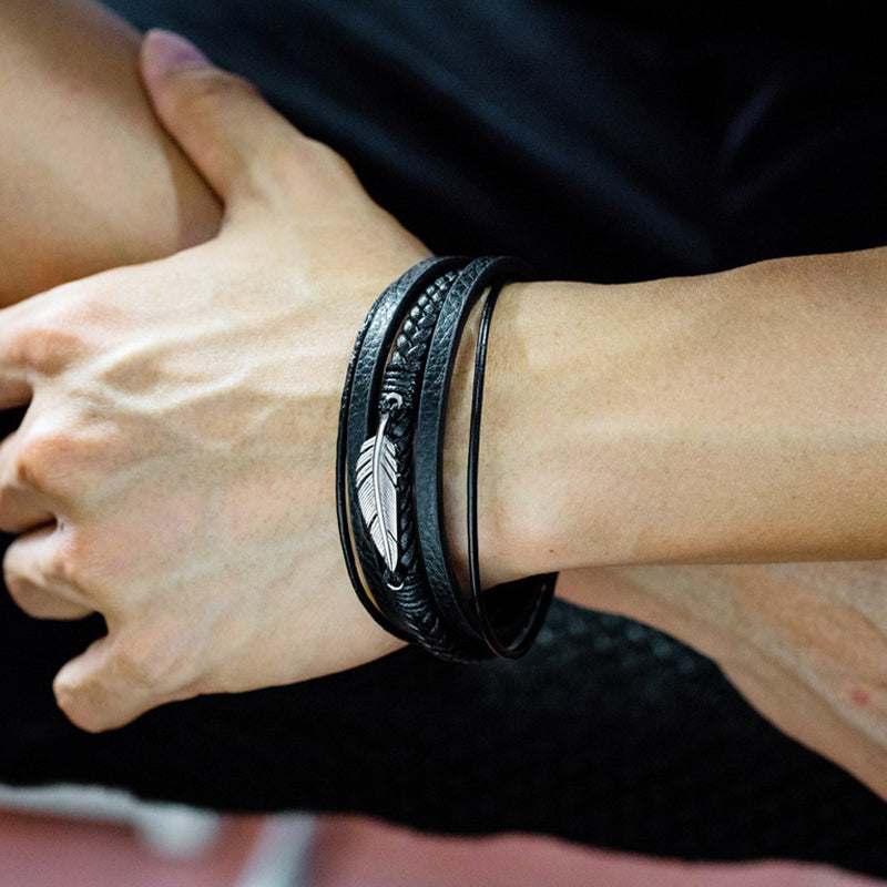 Herr Läder Stil Armband med Fjäderdesign