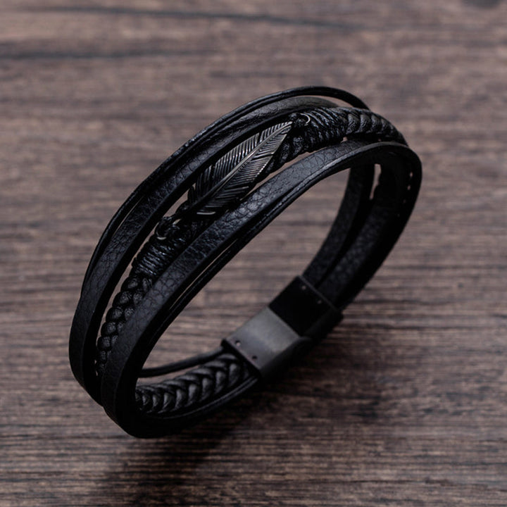 Herr Läder Stil Armband med Fjäderdesign