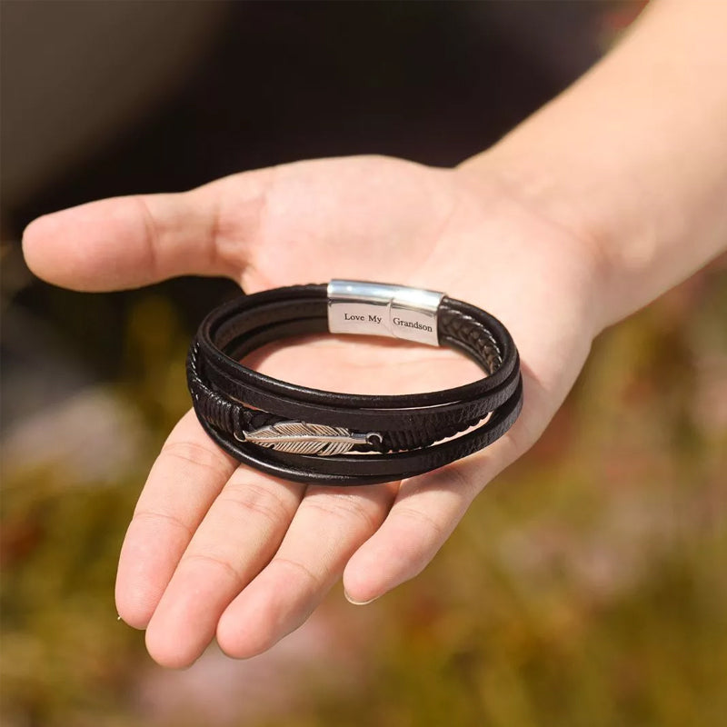 Herr Läder Stil Armband med Fjäderdesign