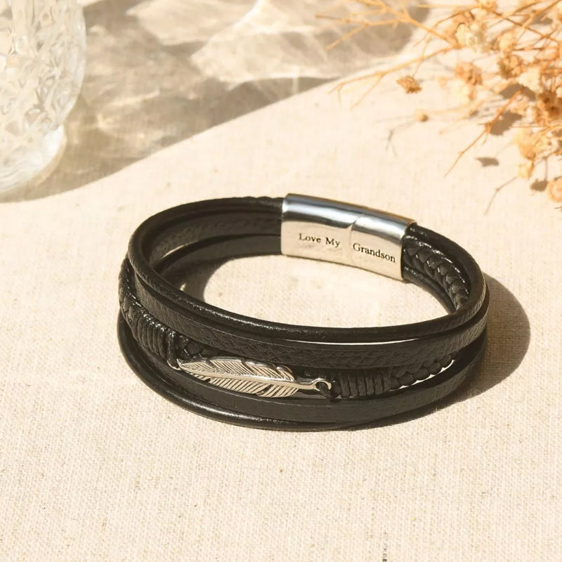 Herr Läder Stil Armband med Fjäderdesign