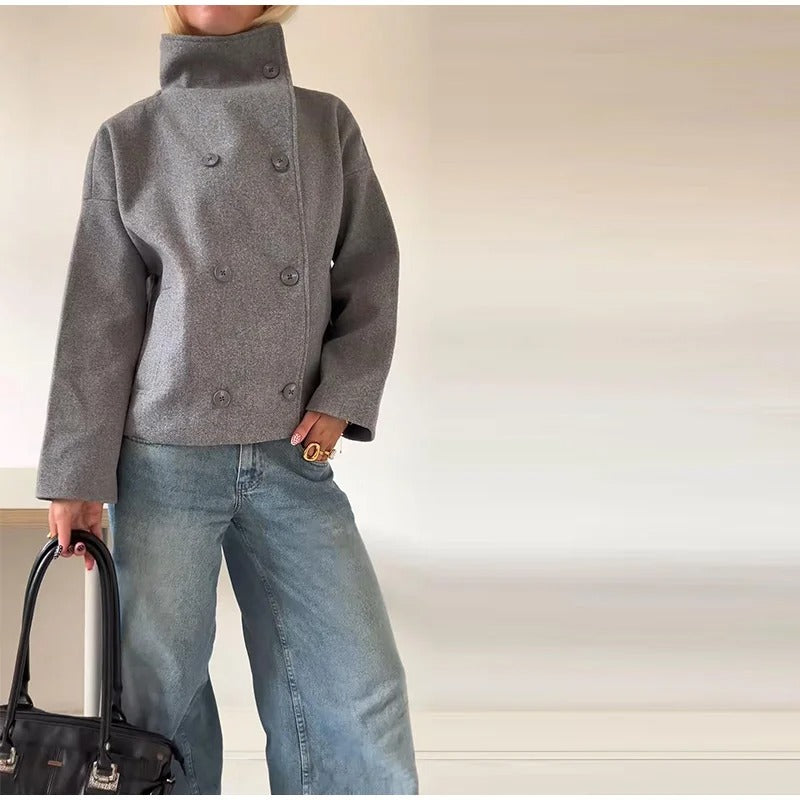 Dam Varm Lång Kappa | Hög Krage och Dubbelknäppta Knappar