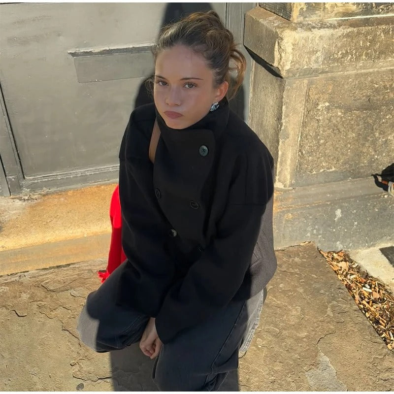 Dam Varm Lång Kappa | Hög Krage och Dubbelknäppta Knappar