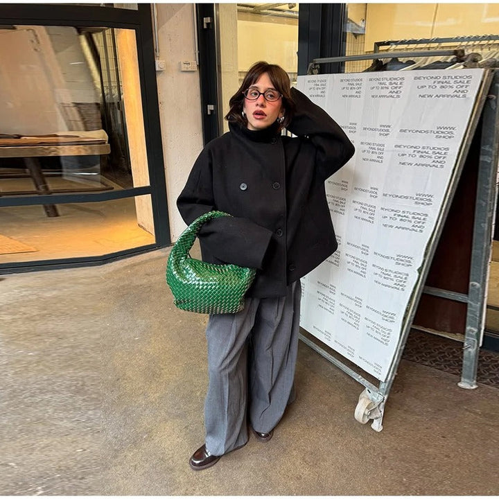 Dam Varm Lång Kappa | Hög Krage och Dubbelknäppta Knappar