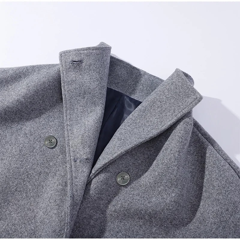 Dam Varm Lång Kappa | Hög Krage och Dubbelknäppta Knappar