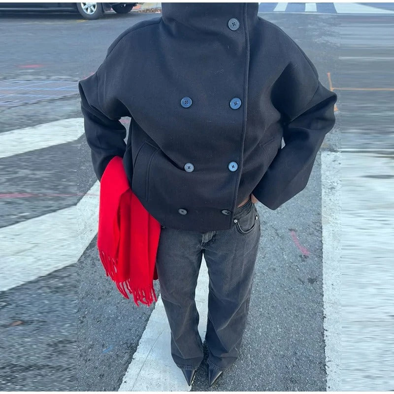 Dam Varm Lång Kappa | Hög Krage och Dubbelknäppta Knappar